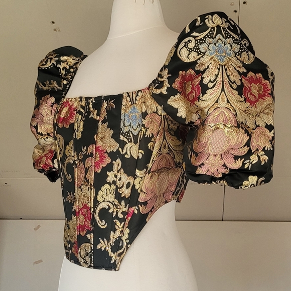 Floral Fantasy Corset Top | Puffed Sleeves | Elegant Vintage - Picture 3 of 6